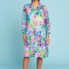 Palm Print Cotton Silk Dress 1 Palm Print Cotton Silk Dress -Blue Illusion PALMPRINTCOTTONSILKDRESS2174edit