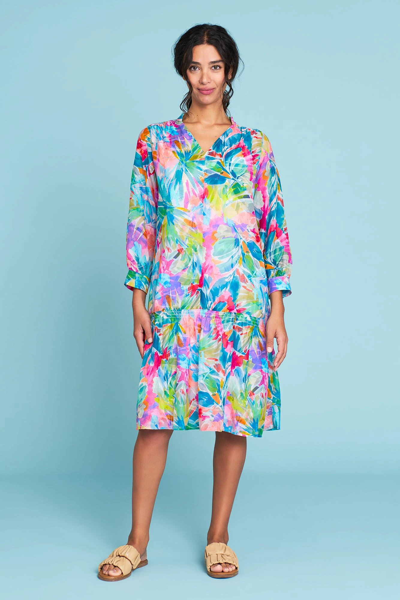 Palm Print Cotton Silk Dress 3 Palm Print Cotton Silk Dress