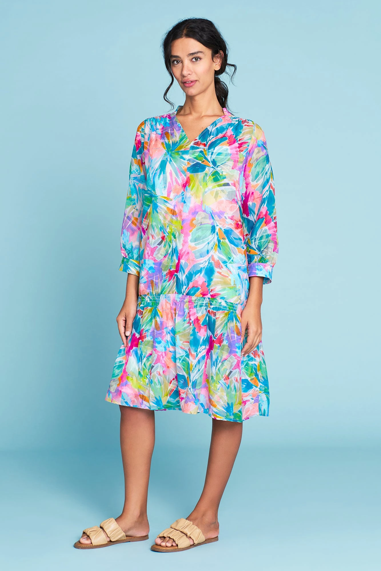 Palm Print Cotton Silk Dress 4 Palm Print Cotton Silk Dress - Image 2