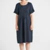 Pleated French Linen Dress -Blue Illusion PLEATEDFRENCHLINENDRESSNAVY7302583edit
