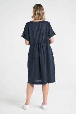 Pleated French Linen Dress -Blue Illusion PLEATEDFRENCHLINENDRESSNAVY7302607edit
