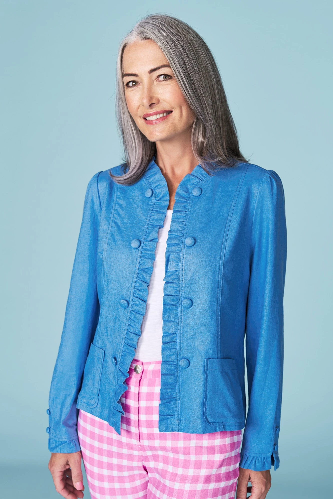 Ruffle Trim Linen Jacket 4 Ruffle Trim Linen Jacket - Image 2