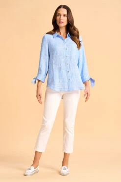Tie Sleeve Linen Shirt -Blue Illusion SUMMERBASICS TIESLEEVELINENSHIRT2411 0539