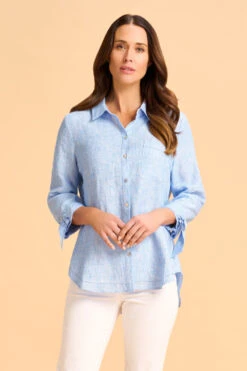 Tie Sleeve Linen Shirt -Blue Illusion SUMMERBASICS TIESLEEVELINENSHIRT2411 0551