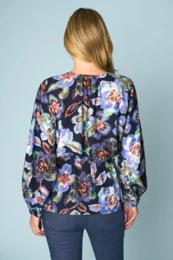 Painterly Flower Blouse -Blue Illusion TWISTNECKTOP8150edit