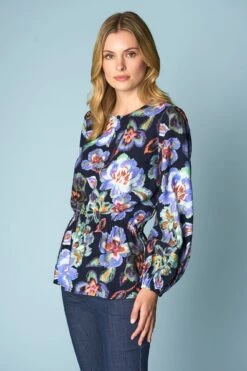 Painterly Flower Blouse -Blue Illusion TWISTNECKTOP8183edit
