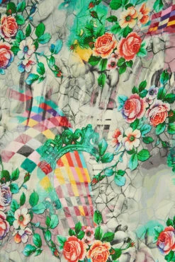 Green Multi Floral Scarf -Blue Illusion floraldigital00001 2