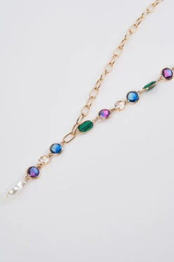 Glass Stone And Pearl Necklace -Blue Illusion glassstoneandpearl00003 2